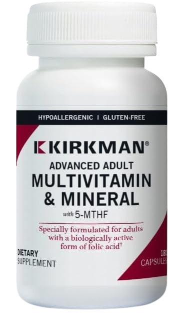 Kirkman - Advanced Adult Multivitamin & Mineral with 5-MTHF - 180 Capsules - Potent Broad Spectrum Vitamin/Mineral Supplement - Supports Cell Turnover - Hypoallergenic