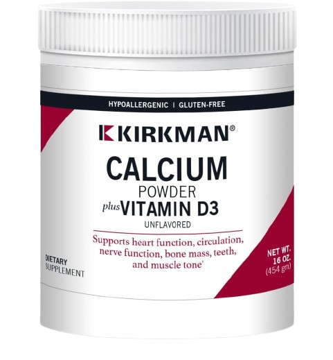 Kirkman – Purest Calcium with Vitamin D-3 –– 454 gm– 16 oz Powder - Unflavored - Hypoallergenic –– Minerals –– Gluten & Casein Free –– Tested for More Than 950 Environmental Contaminants G