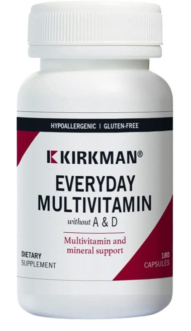 Kirkman - EveryDay Multivitamin without Vitamins A & D - 180 Capsules - Comprehensive Multivitamin - Mineral Support - Hypoallergenic