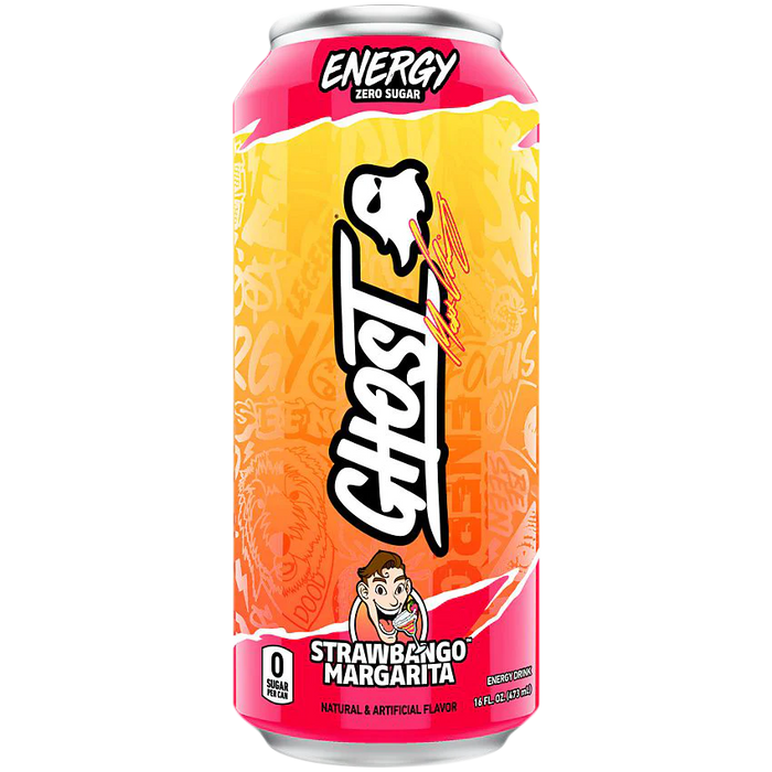 GHOST Energy Drink- Zero Sugar - Strawbango Margarita (12 Drinks, 16 Fl Oz. Each)