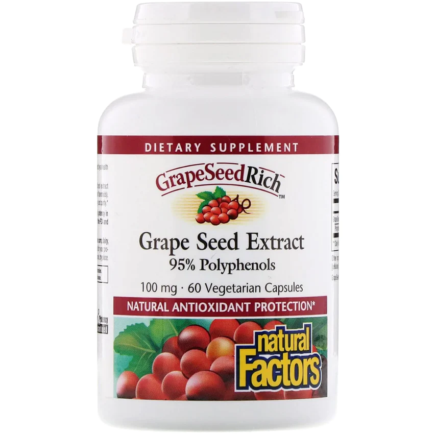 GrapeSeedRich Grape Seed Extract - 95% Polyphenols - 100 MG (60 Vegetarian Capsules)