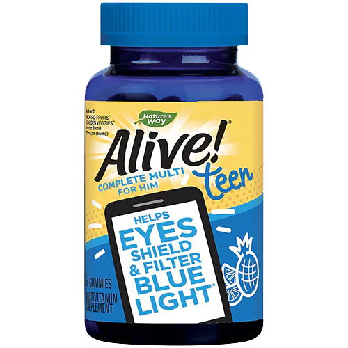 Alive! Teen Multivitamin for Him - Supports Cellular Energy, Eye & Immune Health - Fruit & Vegetable Blend (50 Gummies)