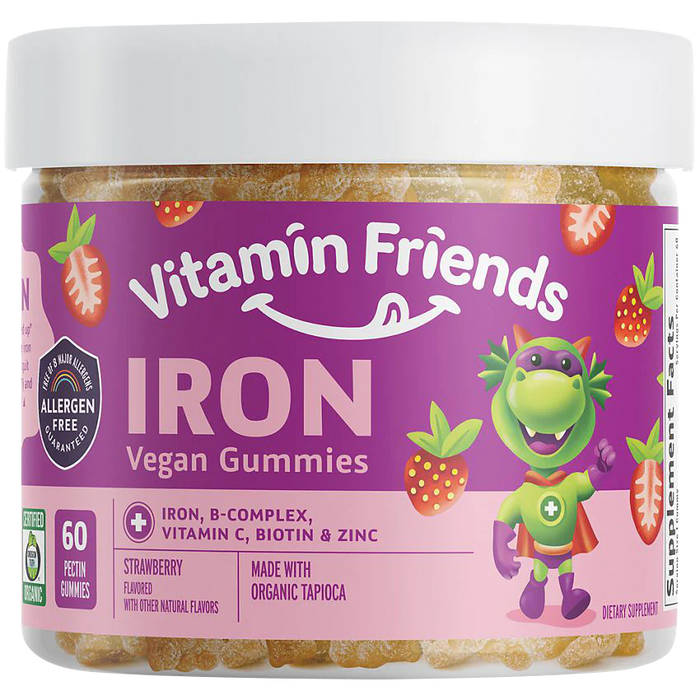 Iron Vegetarian Gummies - 5 MG Iron, B Complex, & Zinc - Strawberry (60 Gummies)