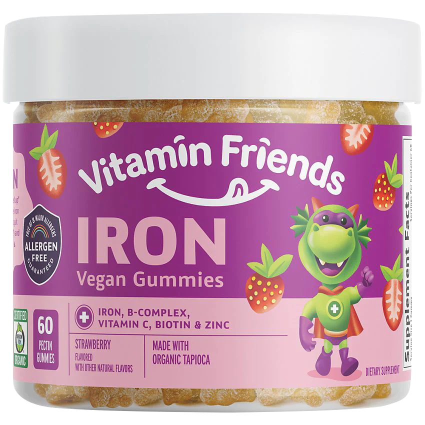 Iron Vegetarian Gummies - 5 MG Iron, B Complex, & Zinc - Strawberry (60 Gummies)