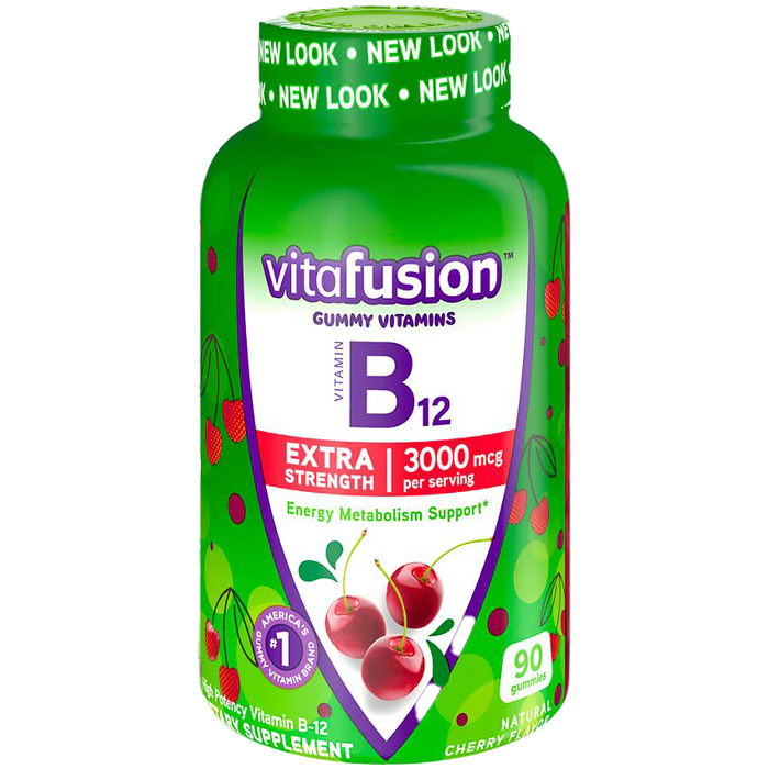 Vitamin B-12 Gummy - Extra Strength Energy Metabolism Support - 3,000 MCG - Cherry (90 Gummies)