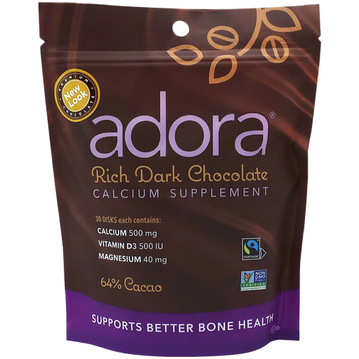 Adora Calcium Supplement - Made with Dark Chocolate - 500 MG (30 Pieces)