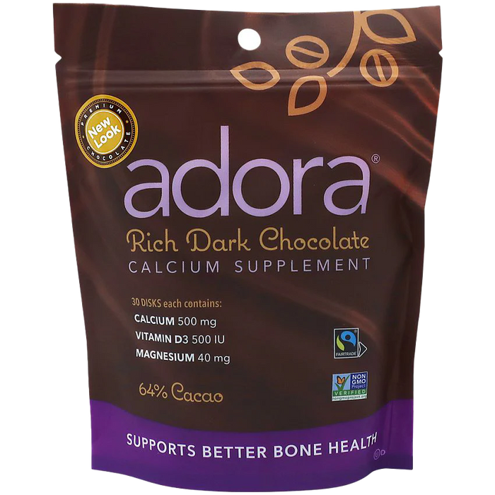 Adora Calcium Supplement - Made with Dark Chocolate - 500 MG (30 Pieces)