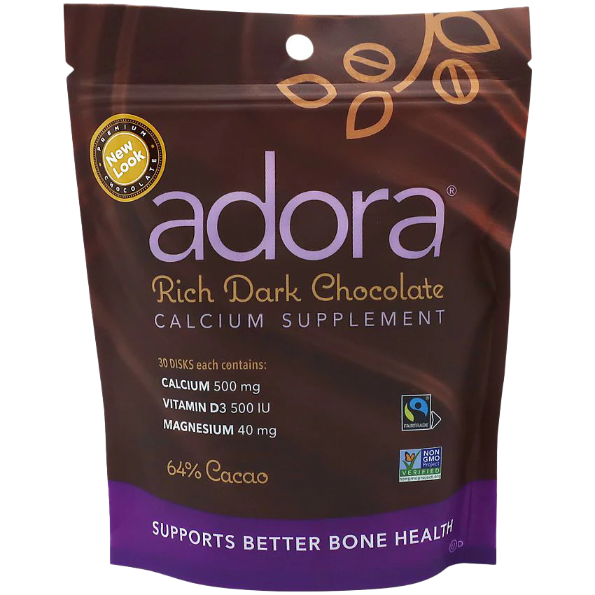 Adora Calcium Supplement - Made with Dark Chocolate - 500 MG (30 Pieces)