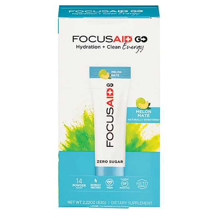 FocusAid Go Hydration + Energy Keto Friendly - Melon (14 Powder Packets)