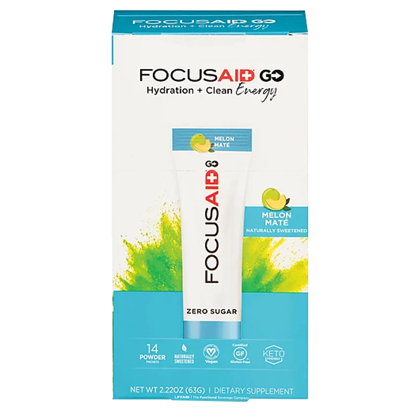 FocusAid Go Hydration + Energy Keto Friendly - Melon (14 Powder Packets)