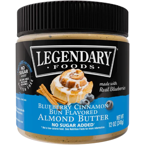 Almond Butter - Low Carb, Zero Sugar, Keto-Friendly - Blueberry Cinnamon Bun Flavored (12 oz. Spread)