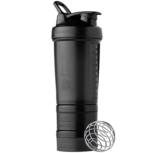 ProStak Shaker Bottle with Wire Whisk BlenderBall and Interlocking Storage Containers - Black (22 fl oz.)