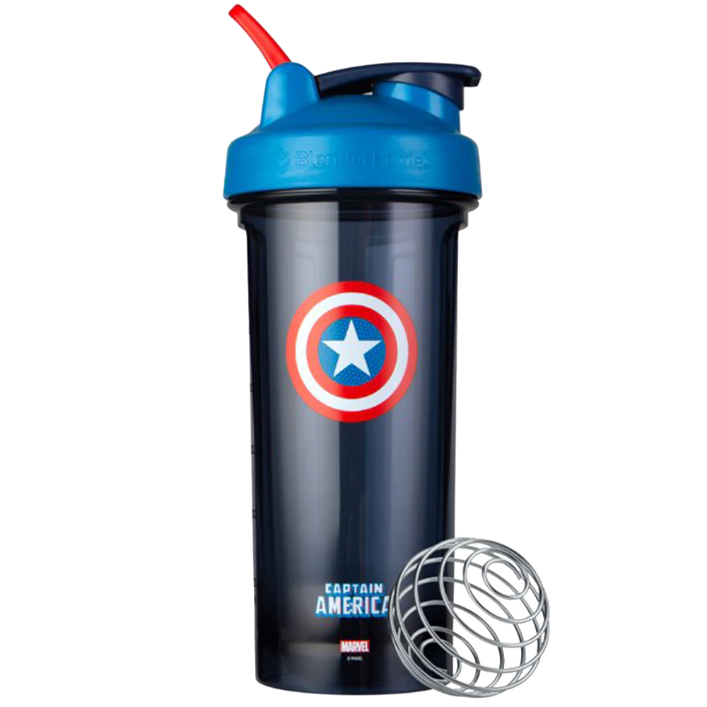 Pro28 Series Shaker Bottle with Wire Whisk BlenderBall Clear - Marvel Captain America (28 Fl. Oz. Capacity)